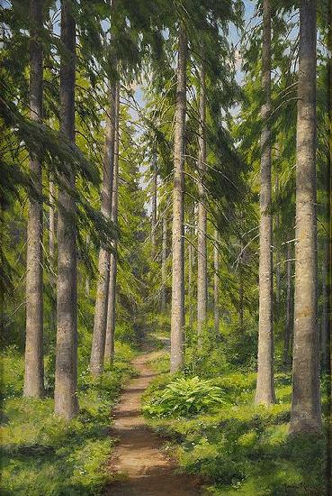 johan krouthen Sunlit forest path China oil painting art
